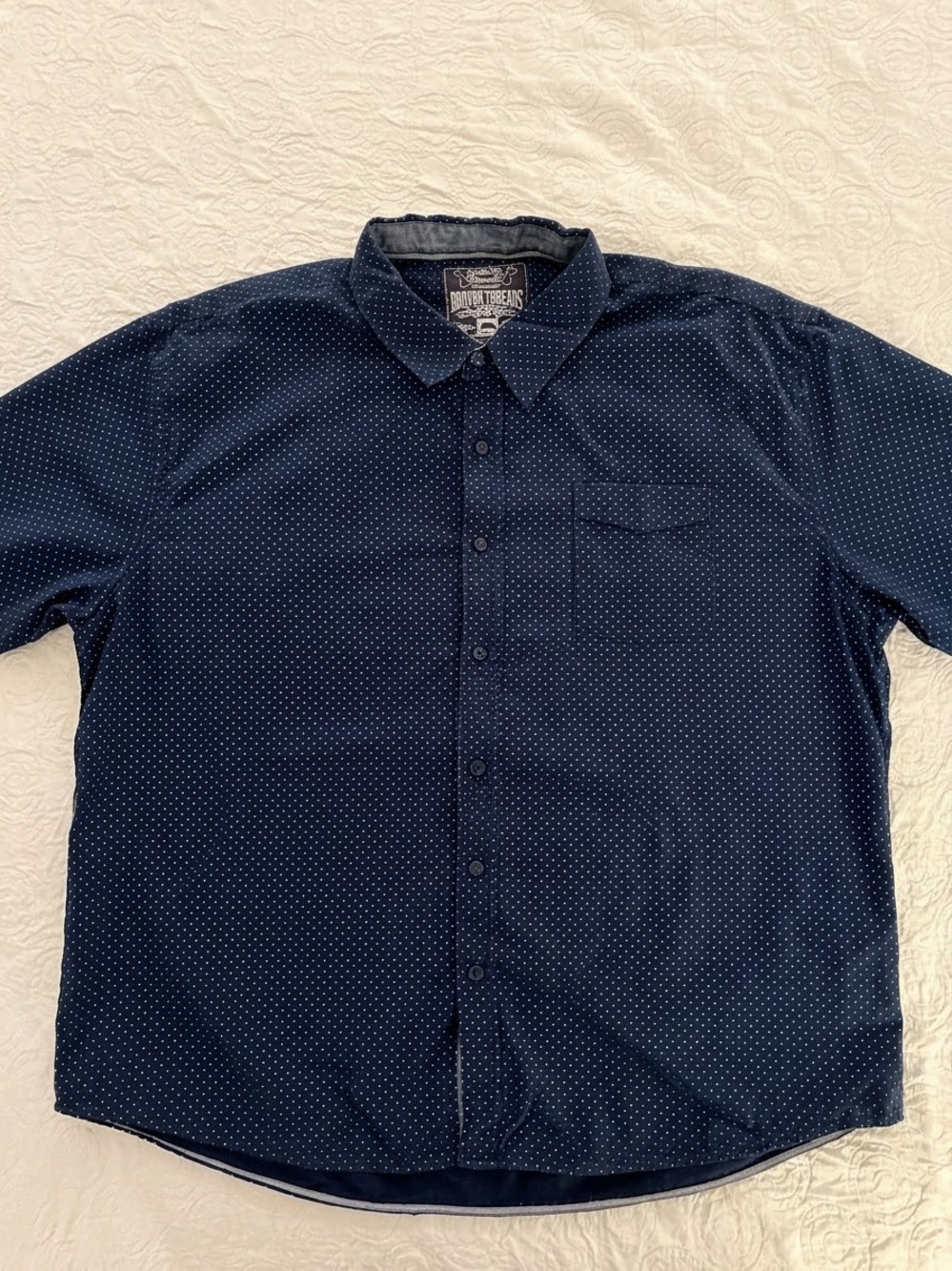 Mens Navy Blue Micro Polka Dot Short Sleeve Button Up Shirt 4XL 100% Cotton